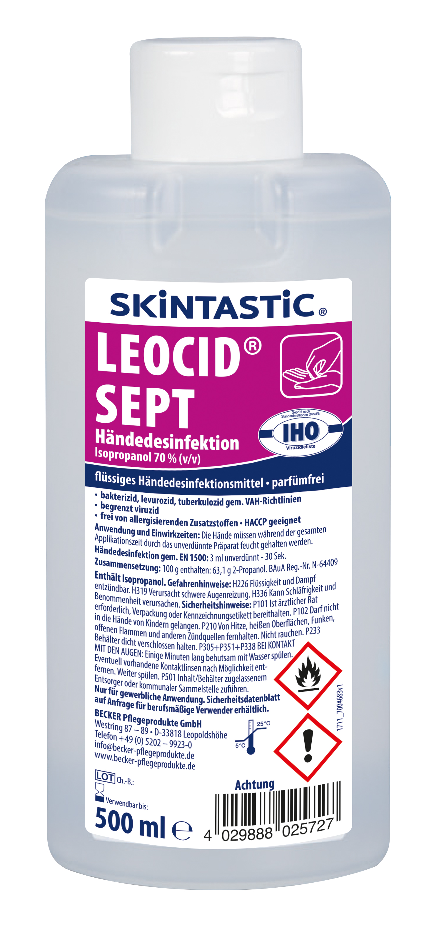 LEOCID Sept / 500ml / Hände- und Hautdesinfektionsmittel / 20 Fla im Krt.